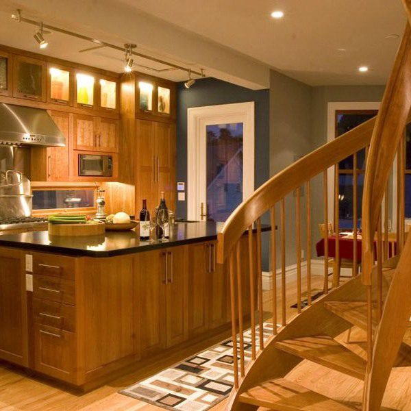 Kitchen with tower and spiral stairway